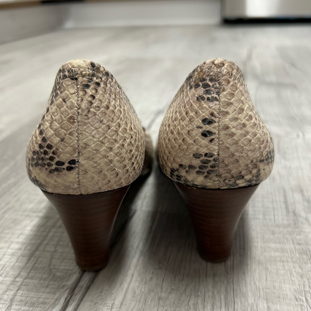 Tory Burch Python Embossed Leather Peep-Toe Wedge… - image 5